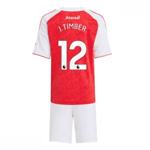 Echipament fotbal Arsenal Jurrien Timber #12 Tricou Acasa 2025-26 pentru copii + pantaloni scurți