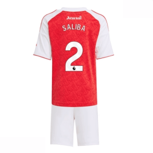 Echipament fotbal Arsenal William Saliba #2 Tricou Acasa 2025-26 pentru copii + pantaloni scurți