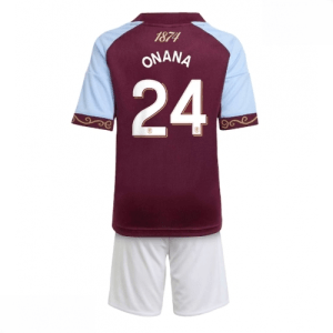 Echipament fotbal Aston Villa Amadou Onana #24 Tricou Acasa 2025-26 pentru copii tricou și pantaloni