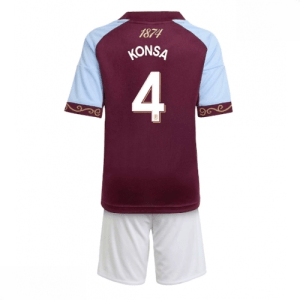 Echipament fotbal Aston Villa Ezri Konsa #4 Tricou Acasa 2025-26 pentru copii tricou și pantaloni