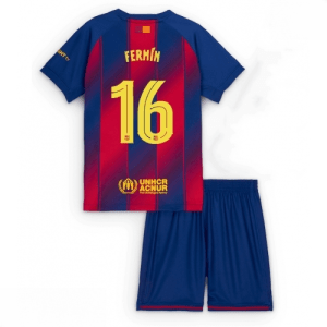 Echipament fotbal Barcelona copii Fermin Lopez #16 Tricou Acasa 2025-26 pentru set fotbal