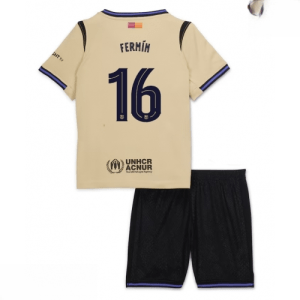 Echipament fotbal Barcelona copii Fermin Lopez #16 Tricou Deplasare 2025-26 pentru set fotbal