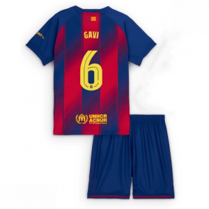 Echipament fotbal Barcelona copii Paez Gavi #6 Tricou Acasa 2025-26 pentru set fotbal