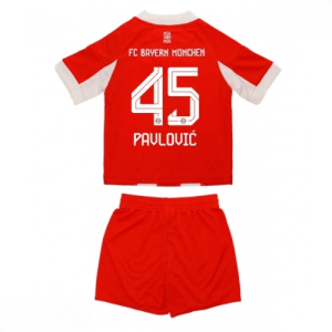 Echipament fotbal Bayern Munich Aleksandar Pavlovic #45 Tricou Acasa 2025-26 pentru copii set fotbal