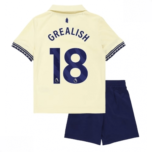 Echipament fotbal Everton Jack Grealish #18 Tricou Deplasare 2025-26 pentru copii tricou și pantaloni 1 Echipament fotbal Everton Jack Grealish #18 Tricou Deplasare 2025-26 pentru copii tricou și pantaloni