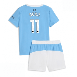 Echipament fotbal Manchester City Jeremy Doku #11 Tricou Acasa 2025-26 pentru copii + pantaloni scurți