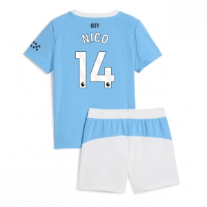 Echipament fotbal Manchester City Nico Gonzalez #14 Tricou Acasa 2025-26 pentru copii + pantaloni scurți