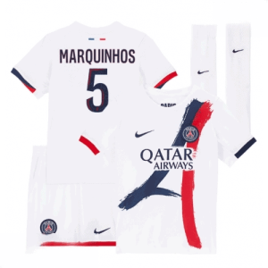 Echipament fotbal Paris Saint-Germain PSG Marquinhos #5 Tricou Deplasare 2025-26 pentru copii + pantaloni scurți