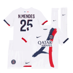 Echipament fotbal Paris Saint-Germain PSG Nuno Mendes #25 Tricou Deplasare 2025-26 pentru copii + pantaloni scurți