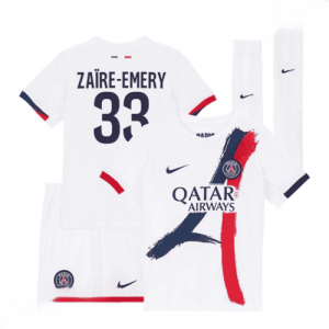 Echipament fotbal Paris Saint-Germain PSG Warren Zaire-Emery #33 Tricou Deplasare 2025-26 pentru copii + pantaloni scurți