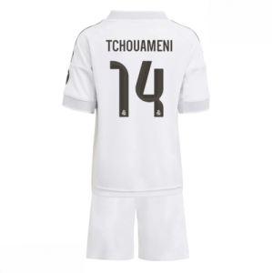 Echipament fotbal Real Madrid Aurelien Tchouameni #14 Tricou Acasa 2025-26 pentru copii tricou + pantaloni scurți