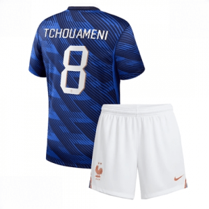 Echipament fotbal Franța Aurelien Tchouameni #8 Tricou Acasa Mondial 2026 pentru copii şi pantaloni