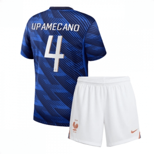 Echipament fotbal Franța Dayot Upamecano #4 Tricou Acasa Mondial 2026 pentru copii şi pantaloni