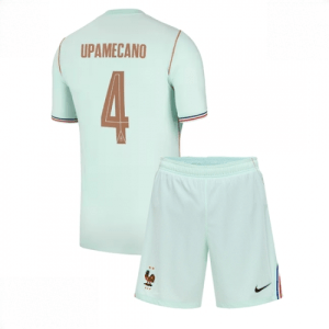 Echipament fotbal Franța Dayot Upamecano #4 Tricou Deplasare Mondial 2026 pentru copii şi pantaloni