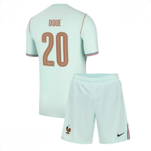 Echipament fotbal Franța Desire Doue #20 Tricou Deplasare Mondial 2026 pentru copii şi pantaloni