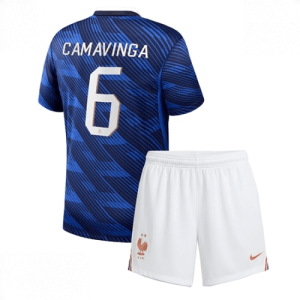Echipament fotbal Franța Eduardo Camavinga #6 Tricou Acasa Mondial 2026 pentru copii şi pantaloni