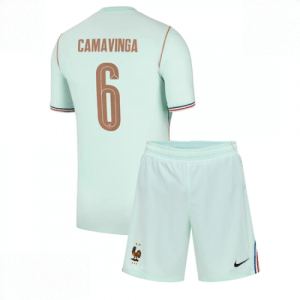 Echipament fotbal Franța Eduardo Camavinga #6 Tricou Deplasare Mondial 2026 pentru copii şi pantaloni