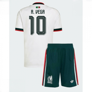Echipament fotbal Mexic Alexis Vega #10 Tricou Deplasare Mondial 2026 pentru copii şi pantaloni