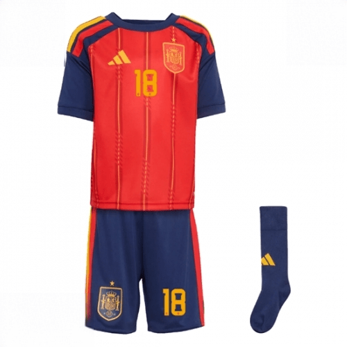 Echipament fotbal Spania Martin Zubimendi #18 Tricou Acasa Mondial 2026 pentru copii şi pantaloni 2 Echipament fotbal Spania Martin Zubimendi #18 Tricou Acasa Mondial 2026 pentru copii şi pantaloni - imagine 2