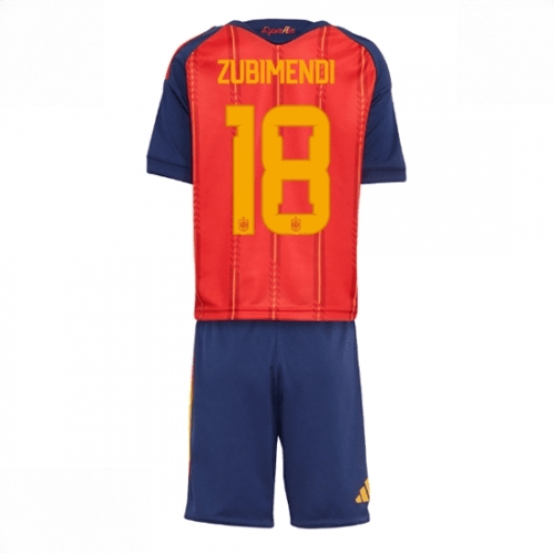 Echipament fotbal Spania Martin Zubimendi #18 Tricou Acasa Mondial 2026 pentru copii şi pantaloni 1 Echipament fotbal Spania Martin Zubimendi #18 Tricou Acasa Mondial 2026 pentru copii şi pantaloni