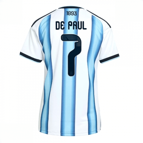 Echipament fotbal Argentina Rodrigo De Paul #7 Tricou Acasa Mondial 2026 pentru femei maneca scurta 1 Echipament fotbal Argentina Rodrigo De Paul #7 Tricou Acasa Mondial 2026 pentru femei maneca scurta
