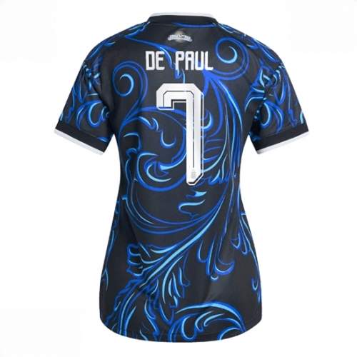 Echipament fotbal Argentina Rodrigo De Paul #7 Tricou Deplasare Mondial 2026 pentru femei maneca scurta 1 Echipament fotbal Argentina Rodrigo De Paul #7 Tricou Deplasare Mondial 2026 pentru femei maneca scurta