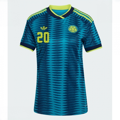 Echipament fotbal Columbia Juan Fernando Quintero #20 Tricou Deplasare Mondial 2026 pentru femei maneca scurta 1 Echipament fotbal Columbia Juan Fernando Quintero #20 Tricou Deplasare Mondial 2026 pentru femei maneca scurta