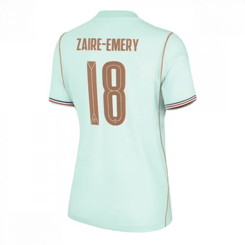 Echipament fotbal Franța Warren Zaire-Emery #18 Tricou Deplasare Mondial 2026 pentru femei maneca scurta 1 Echipament fotbal Franța Warren Zaire-Emery #18 Tricou Deplasare Mondial 2026 pentru femei maneca scurta