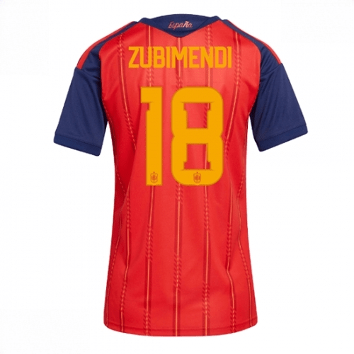 Echipament fotbal Spania Martin Zubimendi #18 Tricou Acasa Mondial 2026 pentru femei maneca scurta 1 Echipament fotbal Spania Martin Zubimendi #18 Tricou Acasa Mondial 2026 pentru femei maneca scurta