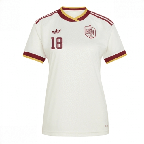 Echipament fotbal Spania Martin Zubimendi #18 Tricou Deplasare Mondial 2026 pentru femei maneca scurta 2 Echipament fotbal Spania Martin Zubimendi #18 Tricou Deplasare Mondial 2026 pentru femei maneca scurta - imagine 2