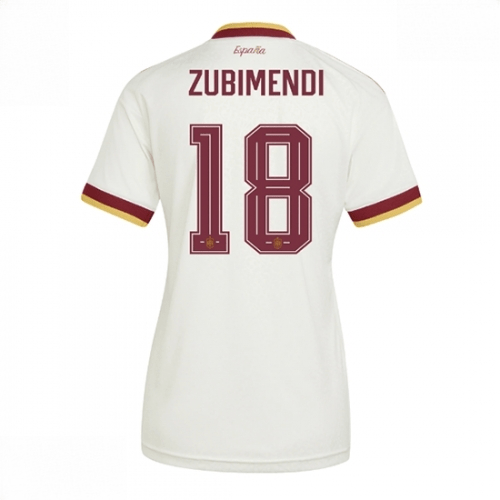 Echipament fotbal Spania Martin Zubimendi #18 Tricou Deplasare Mondial 2026 pentru femei maneca scurta 1 Echipament fotbal Spania Martin Zubimendi #18 Tricou Deplasare Mondial 2026 pentru femei maneca scurta