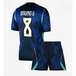 Echipament fotbal Brazilia Bruno Guimaraes #8 Tricou Deplasare Mondial 2026 pentru copii şi pantaloni