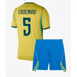 Echipament fotbal Brazilia Casemiro #5 Tricou Acasa Mondial 2026 pentru copii şi pantaloni