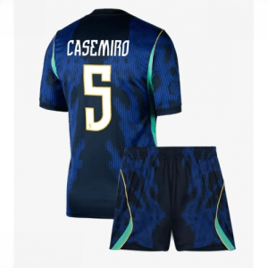 Echipament fotbal Brazilia Casemiro #5 Tricou Deplasare Mondial 2026 pentru copii şi pantaloni