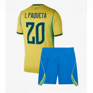 Echipament fotbal Brazilia Lucas Paqueta #20 Tricou Acasa Mondial 2026 pentru copii şi pantaloni