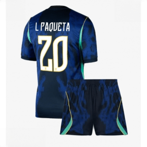 Echipament fotbal Brazilia Lucas Paqueta #20 Tricou Deplasare Mondial 2026 pentru copii şi pantaloni