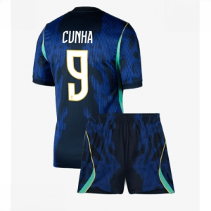 Echipament fotbal Brazilia Matheus Cunha #9 Tricou Deplasare Mondial 2026 pentru copii şi pantaloni