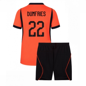 Echipament fotbal Olanda Denzel Dumfries #22 Tricou Acasa Mondial 2026 pentru copii şi pantaloni
