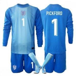 Echipament fotbal Anglia Iordania Pickford #1 Portar Tricou Acasa Mondial 2026 pentru copii maneca lunga (+ Pantaloni scurti)