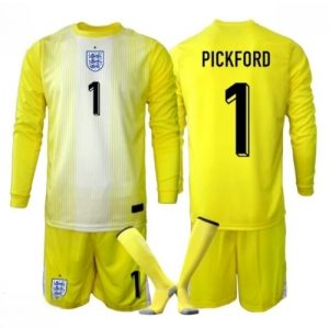 Echipament fotbal Anglia Iordania Pickford #1 Portar Tricou Deplasare Mondial 2026 pentru copii maneca lunga (+ Pantaloni scurti)