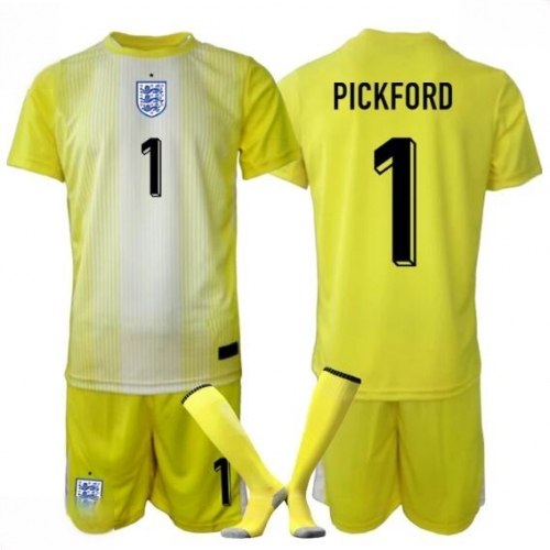 Echipament fotbal Anglia Iordania Pickford #1 Portar Tricou Deplasare Mondial 2026 pentru copii şi pantaloni 1 Echipament fotbal Anglia Iordania Pickford #1 Portar Tricou Deplasare Mondial 2026 pentru copii şi pantaloni