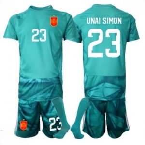 Echipament fotbal Spania Mondial 2026 Unai Simon #23 Portar Tricou Deplasare pentru copii şi pantaloni