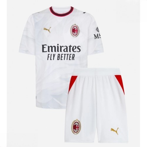Echipament fotbal AC Milan Tricou Deplasare 2026-27 alb pentru copii şi pantaloni 1 Echipament fotbal AC Milan Tricou Deplasare 2026-27 alb pentru copii şi pantaloni
